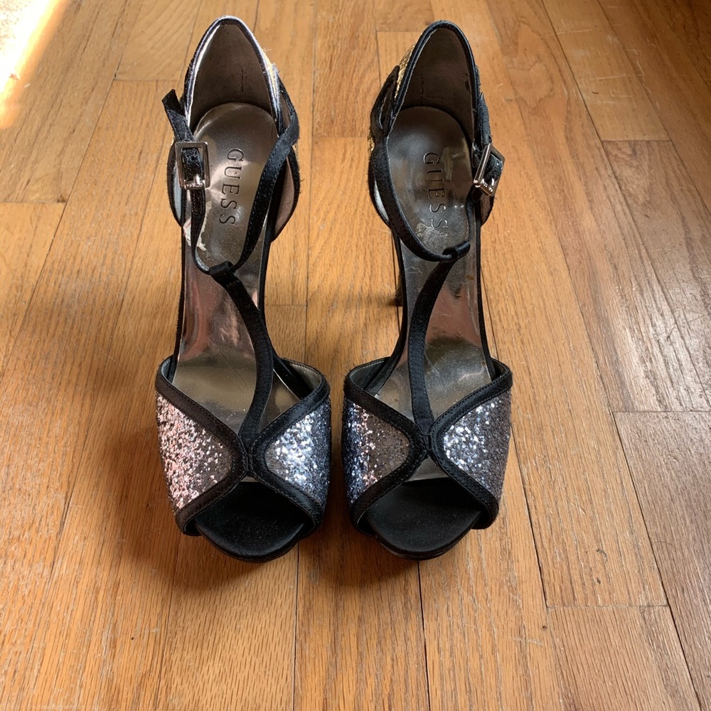 Guess Sparkly Peep Toe Heels